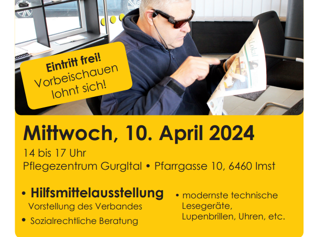 Informationsplakat zur Veranstaltung des Blinden- und Sehbehindertenverband Tirol